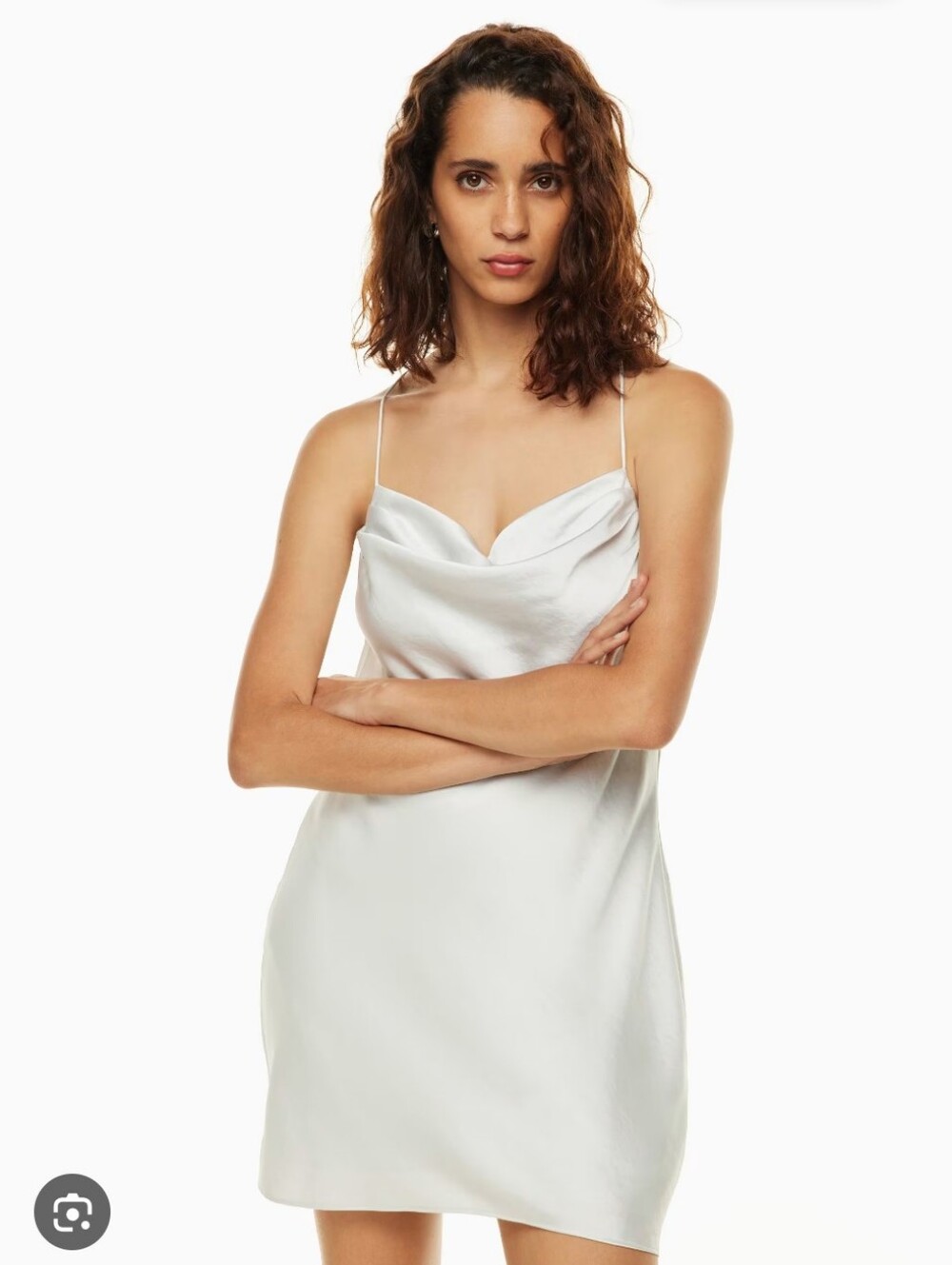 479-Wilfred Aritzia Satin Cowl Neck Mini Dress - Silver